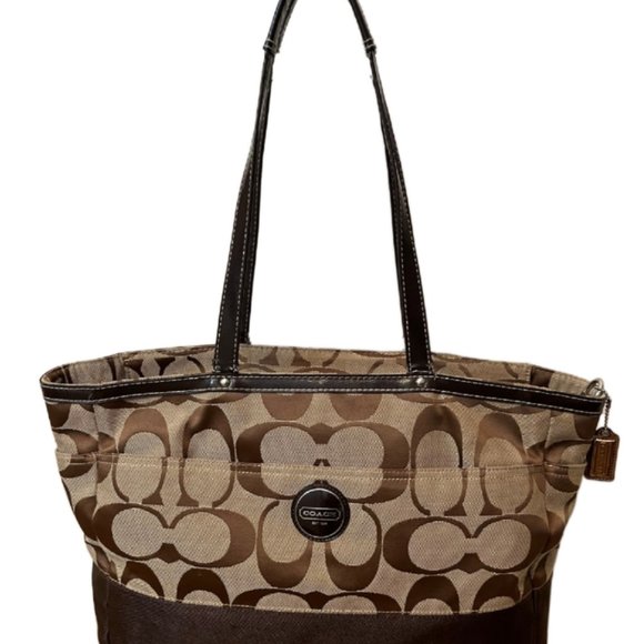 Coach F19202 Signature,  Brown & Tan Monogram Canvas Large Diaper Bag / Tote - Picture 3 of 13